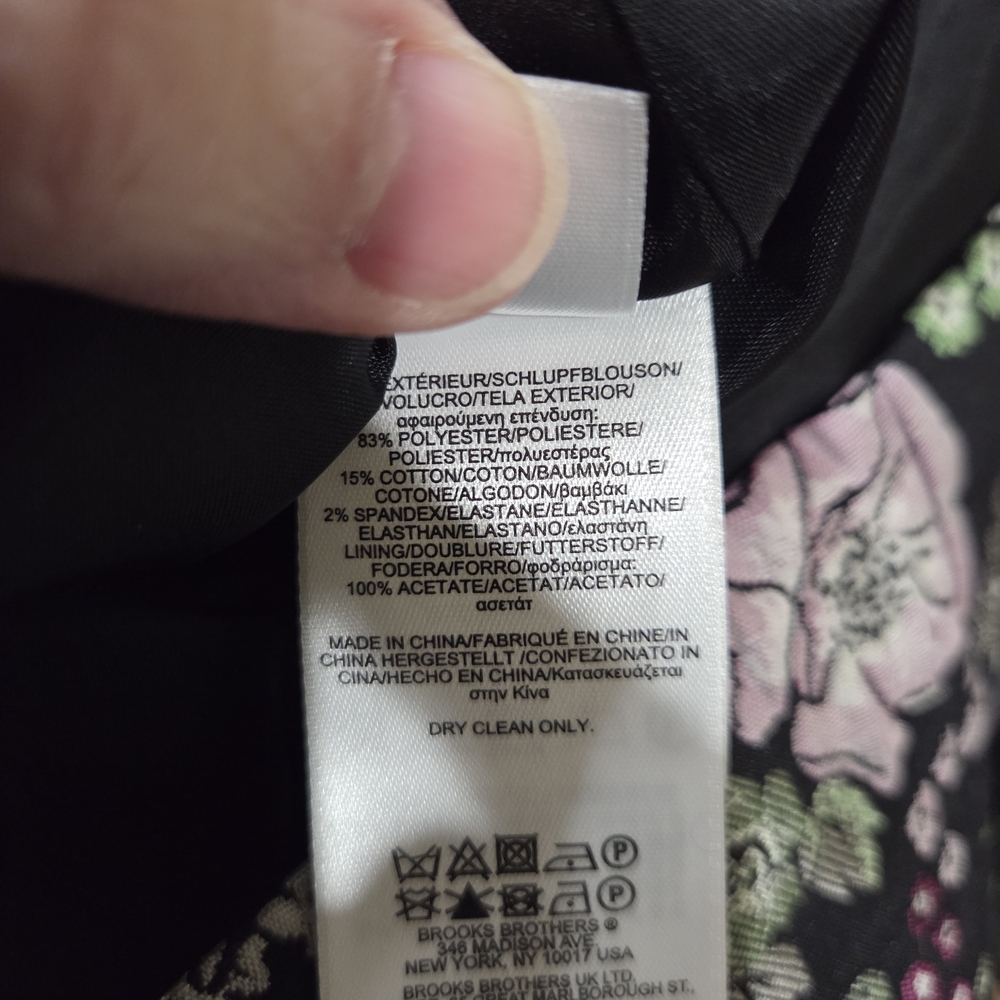 Brooks Brothers Black Jacquard Dress with Pink & Green Floral Print - Size 16 - Picture 4 of 5